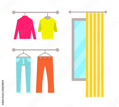 Clothing Store Changing Room Vector Illustration
