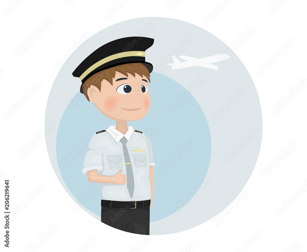 Pilot Vector template. Cartoon characters isolated icons