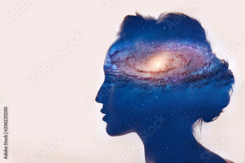 Fotobehang Girl with galaxy in head