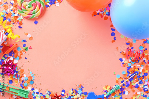Top view of colorful party confetti background