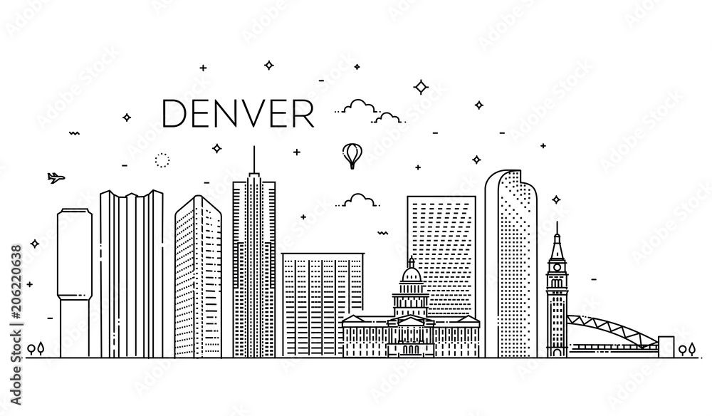 Colorado, Denver. City skyline. Architecture, buildings, landscape, panorama, landmarks, icons