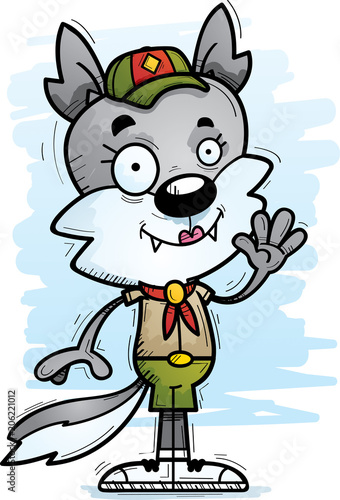 Cartoon Female Wolf Scout Waving