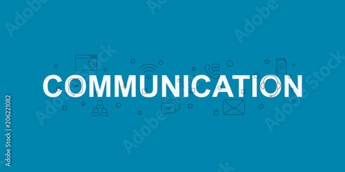 Communication vector banner. Word with line icon. Vector background	