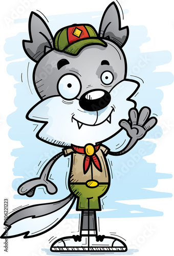 Cartoon Male Wolf Scout Waving
