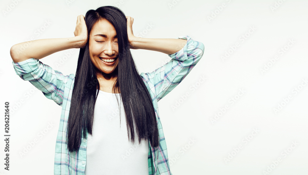 young pretty long hair asian woman happy smiling emotional posin young pretty long hair asian woman happy smiling emotional posin
