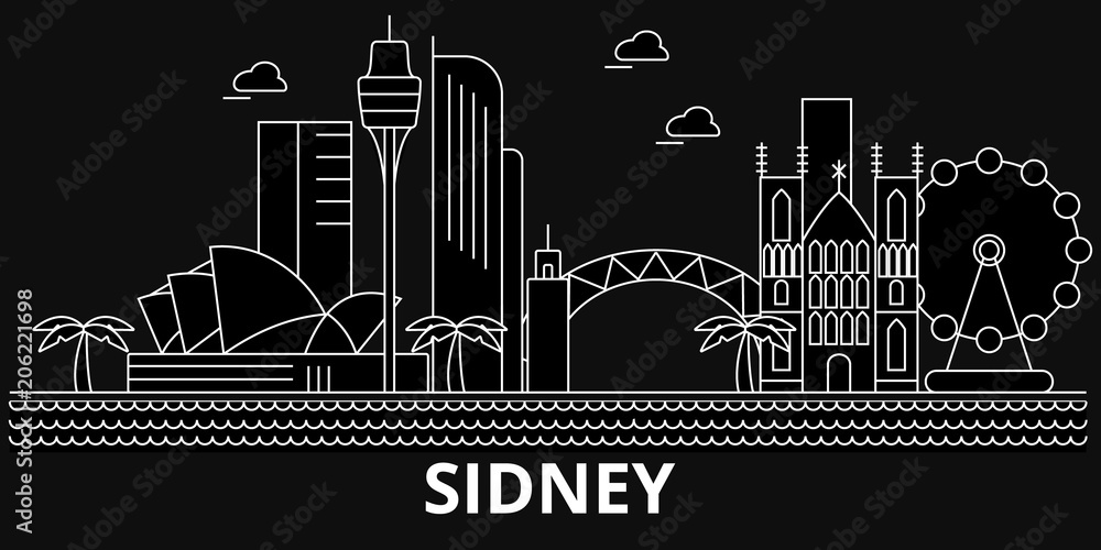 Sidney silhouette skyline. Australia - Sidney vector city, australian linear architecture, buildings. Sidney line travel illustration, landmarks. Australia flat icon, australian outline design banner