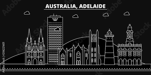 Adelaide silhouette skyline. Australia - Adelaide vector city, australian linear architecture, buildings. Adelaide line travel illustration, landmarks. Australia flat icon, australian outline design