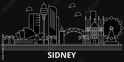 Sidney silhouette skyline. Australia - Sidney vector city, australian linear architecture, buildings. Sidney line travel illustration, landmarks. Australia flat icon, australian outline design banner photo
