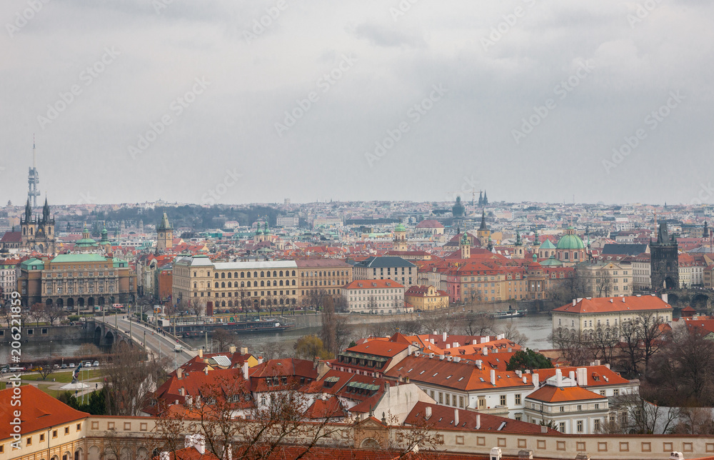 View of Prague in the Charles Bridge from the Prague Castle