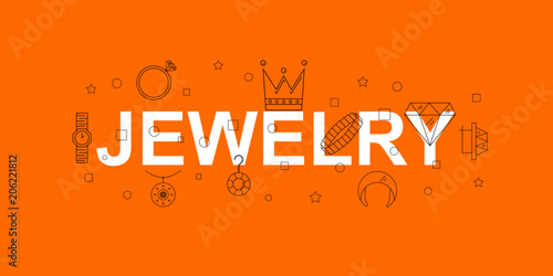 Jewelry vector banner. Word with line icon. Vector background	