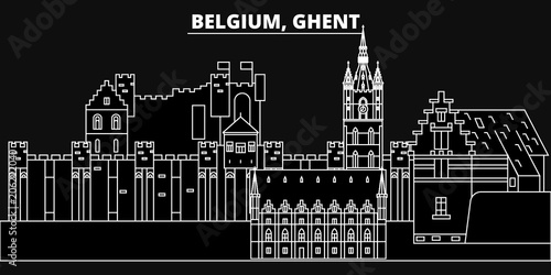 Ghent silhouette skyline. Belgium - Ghent vector city, belgian linear architecture, buildings. Ghent line travel illustration, landmarks. Belgium flat icon, belgian outline design banner