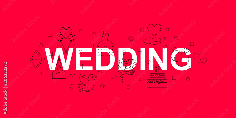 Wedding vector banner. Word with line icon. Vector background Wedding vector banner. Word with line icon. Vector background