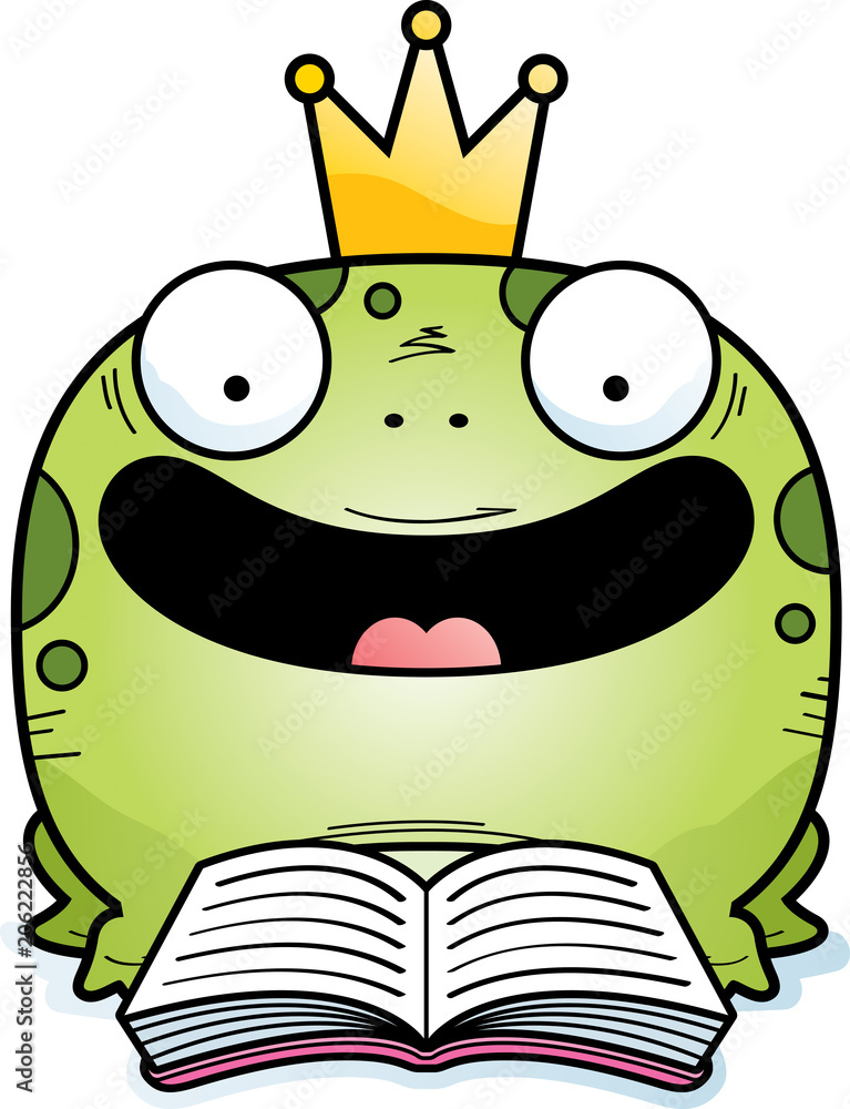 Fototapeta premium Cartoon Frog Prince Reading