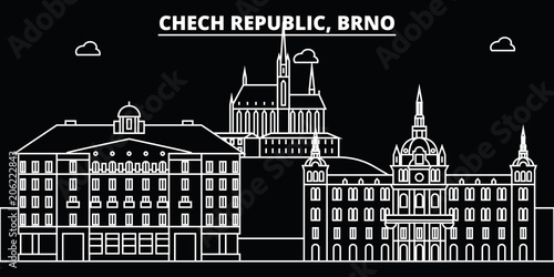 Brno silhouette skyline. Czech Republic - Brno vector city, czech linear architecture, buildings. Brno line travel illustration, landmarks. Czech Republic flat icon, czech outline design banner