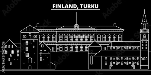 Turku silhouette skyline. Finland - Turku vector city, finnish linear architecture, buildings. Turku line travel illustration, landmarks. Finland flat icon, finnish outline design banner