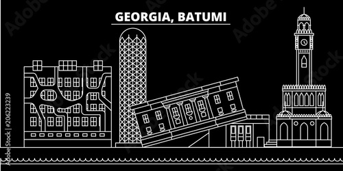 Batumi silhouette skyline. Georgia - Batumi vector city, georgian linear architecture, buildings. Batumi line travel illustration, landmarks. Georgia flat icon, georgian outline design banner