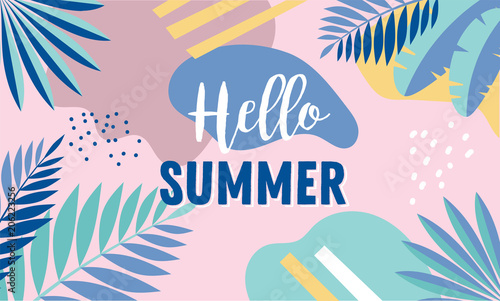 Hello Summer, banner design with vintage colors