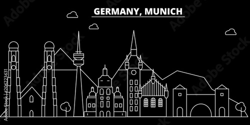 Munchen silhouette skyline. Germany - Munchen vector city, german linear architecture, buildings. Munchen line travel illustration, landmarks. Germany flat icon, german outline design banner
