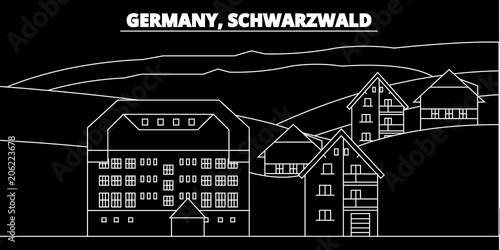 Schwarzwald silhouette skyline. Germany - Schwarzwald vector city, german linear architecture, buildings. Schwarzwald line travel illustration, landmarks. Germany flat icon, german outline design