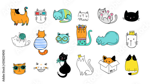 Cat doodles, collection of vector illustrations