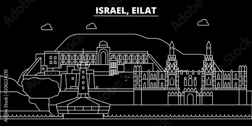 Eilat silhouette skyline. Israel - Eilat vector city, israeli linear architecture, buildings. Eilat line travel illustration, landmarks. Israel flat icon, israeli outline design banner