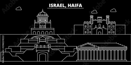 Haifa silhouette skyline. Israel - Haifa vector city, israeli linear architecture, buildings. Haifa line travel illustration, landmarks. Israel flat icon, israeli outline design banner