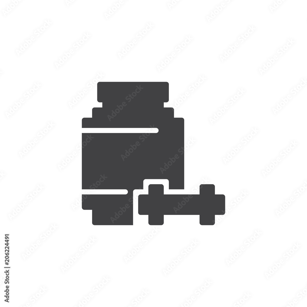 Sports nutrition vector icon. filled flat sign for mobile concept and web design. Protein bottle and dumbbell simple solid icon. Symbol, logo illustration. Pixel perfect vector graphics Sports nutrition vector icon. filled flat sign for mobile concept and web design. Protein bottle and dumbbell simple solid icon. Symbol, logo illustration. Pixel perfect vector graphics