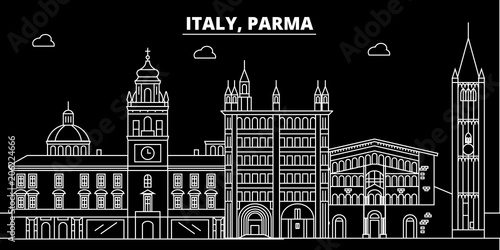 Parma silhouette skyline. Italy - Parma vector city, italian linear architecture, buildings. Parma line travel illustration, landmarks. Italy flat icon, italian outline design banner