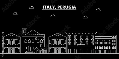 Perugia silhouette skyline. Italy - Perugia vector city, italian linear architecture, buildings. Perugia line travel illustration, landmarks. Italy flat icon, italian outline design banner