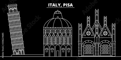 Pisa silhouette skyline. Italy - Pisa vector city, italian linear architecture, buildings. Pisa line travel illustration, landmarks. Italy flat icon, italian outline design banner