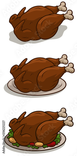 Cartoon fried thanksgiving day turkey on tray
