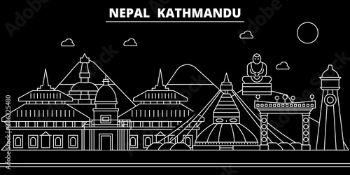 Kathmandu silhouette skyline. Nepal - Kathmandu vector city, nepalese linear architecture, buildings. Kathmandu line travel illustration, landmarks. Nepal flat icon, nepalese outline design banner