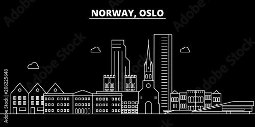 Oslo silhouette skyline. Norway - Oslo vector city, norwegian linear architecture, buildings. Oslo line travel illustration, landmarks. Norway flat icon, norwegian outline design banner
