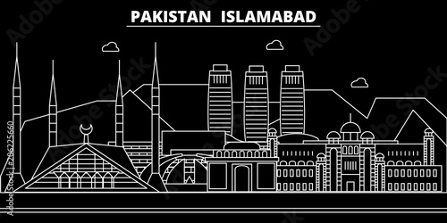 Islamabad silhouette skyline. Pakistan - Islamabad vector city, pakistani linear architecture, buildings. Islamabad line travel illustration, landmarks. Pakistan flat icon, pakistani outline design