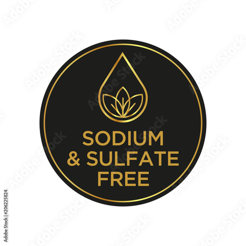 Sodium and sulfate Free icon for labels of shampoo, mask, conditioner and other hair products. Black and golden.