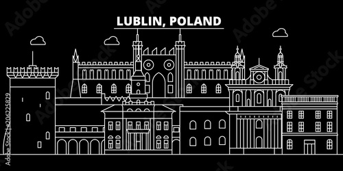 Lublin silhouette skyline. Poland - Lublin vector city, polish linear architecture, buildings. Lublin line travel illustration, landmarks. Poland flat icon, polish outline design banner