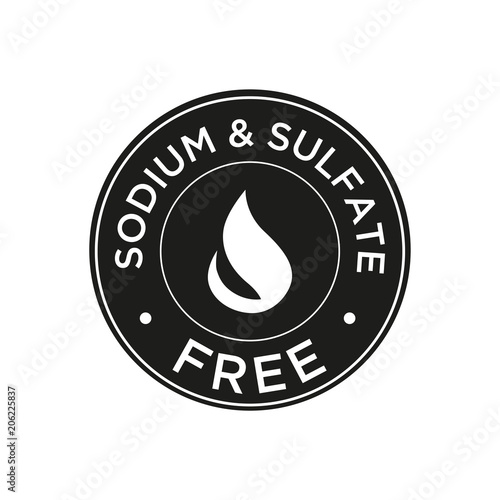 Sodium and sulfate Free icon for labels of shampoo, mask, conditioner and other hair products. Black and white.