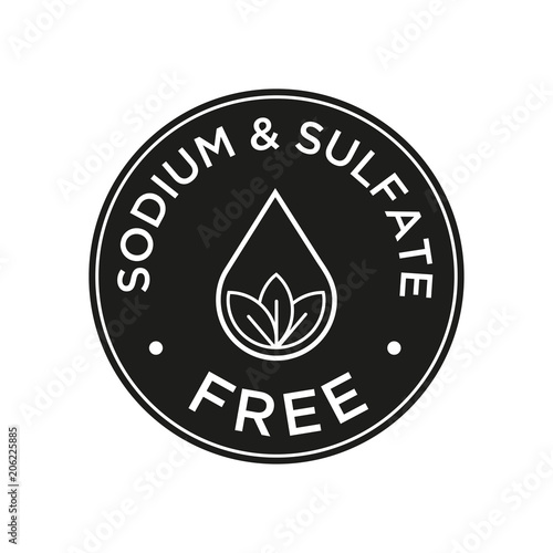 Sodium and sulfate Free icon for labels of shampoo, mask, conditioner and other hair products. Black and white.