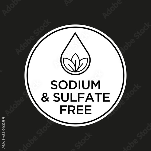 Sodium and sulfate Free icon for labels of shampoo, mask, conditioner and other hair products. Black and white.