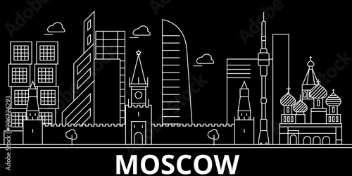 Moscow silhouette skyline. Russia - Moscow vector city, russian linear architecture, buildings. Moscow line travel illustration, landmarks. Russia flat icon, russian outline design banner