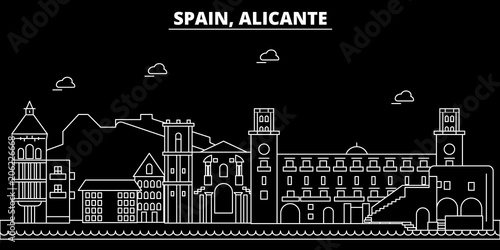 Alicante silhouette skyline. Spain - Alicante vector city, spanish linear architecture, buildings. Alicante line travel illustration, landmarks. Spain flat icon, spanish outline design banner photo