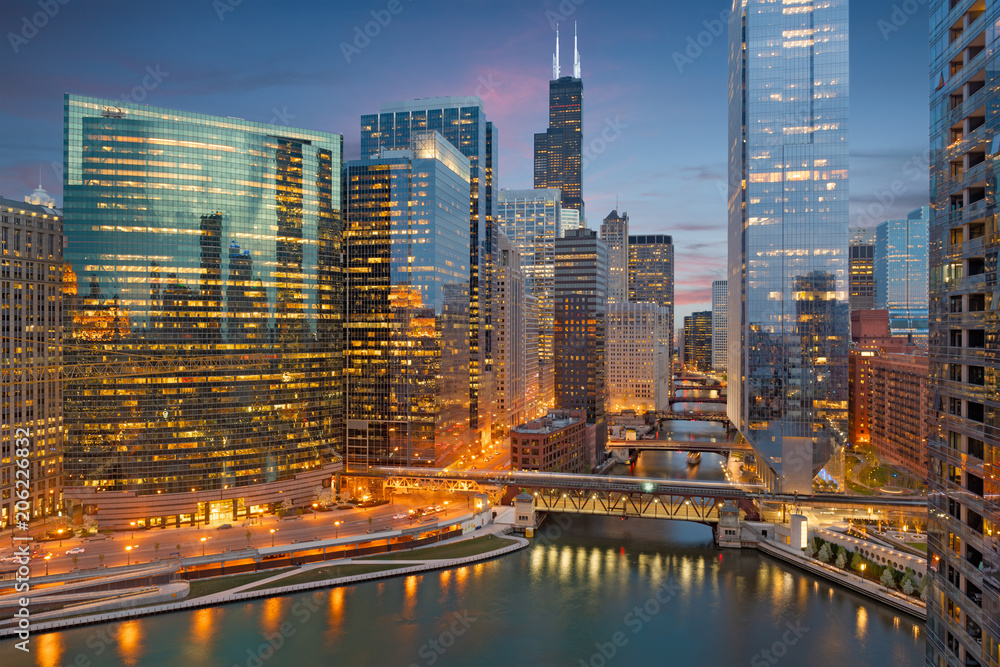 Obraz premium Chicago, Illinois, USA Pejzaż miejski