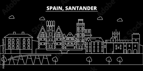 Santander silhouette skyline. Spain - Santander vector city, spanish linear architecture, buildings. Santander line travel illustration, landmarks. Spain flat icon, spanish outline design banner