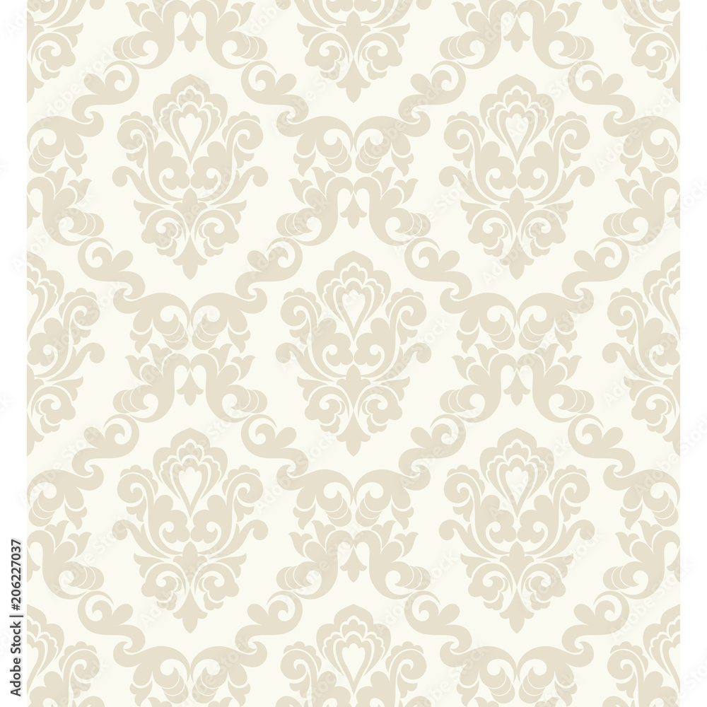 Seamless light background with beige pattern in baroque style. Vector retro illustration. Ideal for printing on fabric or paper. Seamless light background with beige pattern in baroque style. Vector retro illustration. Ideal for printing on fabric or paper.