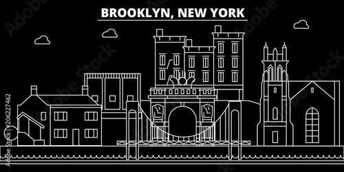 Brooklyn silhouette skyline. USA - Brooklyn vector city, american linear architecture, buildings. Brooklyn line travel illustration, landmarks. USA flat icons, american outline design banner