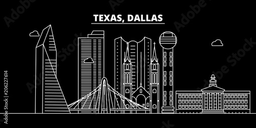 Dallas silhouette skyline. USA - Dallas vector city, american linear architecture, buildings. Dallas line travel illustration, landmarks. USA flat icons, american outline design banner