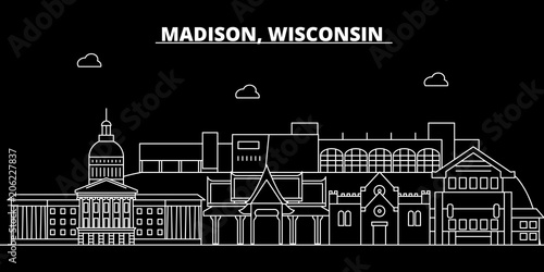 Madison silhouette skyline. USA - Madison vector city, american linear architecture, buildings. Madison line travel illustration, landmarks. USA flat icons, american outline design banner