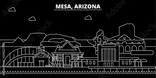 Mesa silhouette skyline. USA - Mesa vector city, american linear architecture, buildings. Mesa line travel illustration, landmarks. USA flat icons, american outline design banner