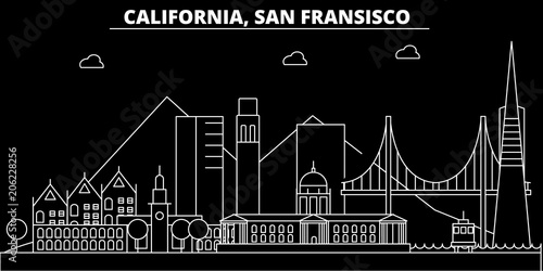 San Francisco silhouette skyline. USA - San Francisco vector city, american linear architecture, buildings. San Francisco line travel illustration, landmarks. USA flat icons, american outline design