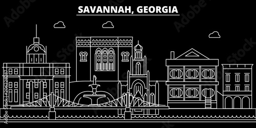 Savannah silhouette skyline. USA - Savannah vector city, american linear architecture, buildings. Savannah line travel illustration, landmarks. USA flat icons, american outline design banner